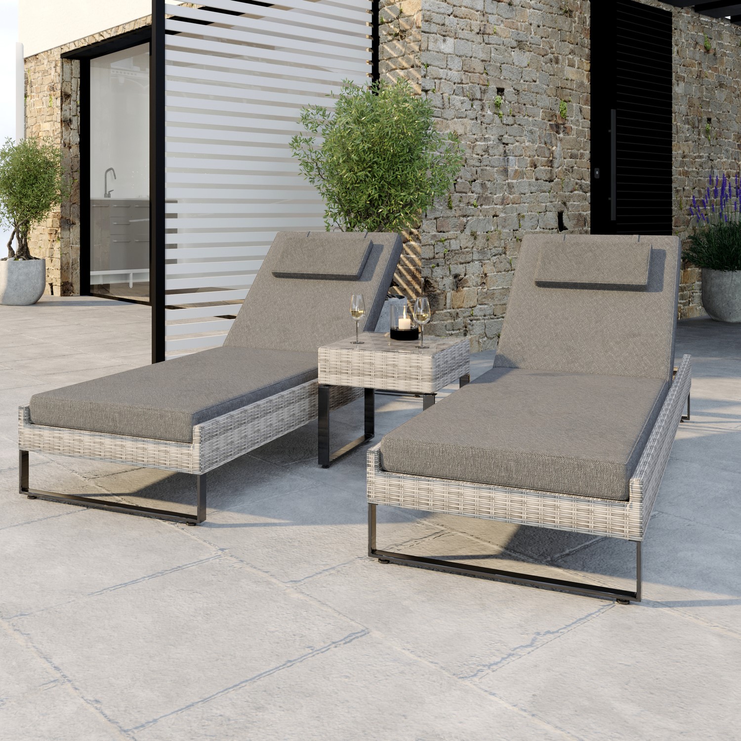 Read more about Pair of grey rattan reclining garden sun lounger set como